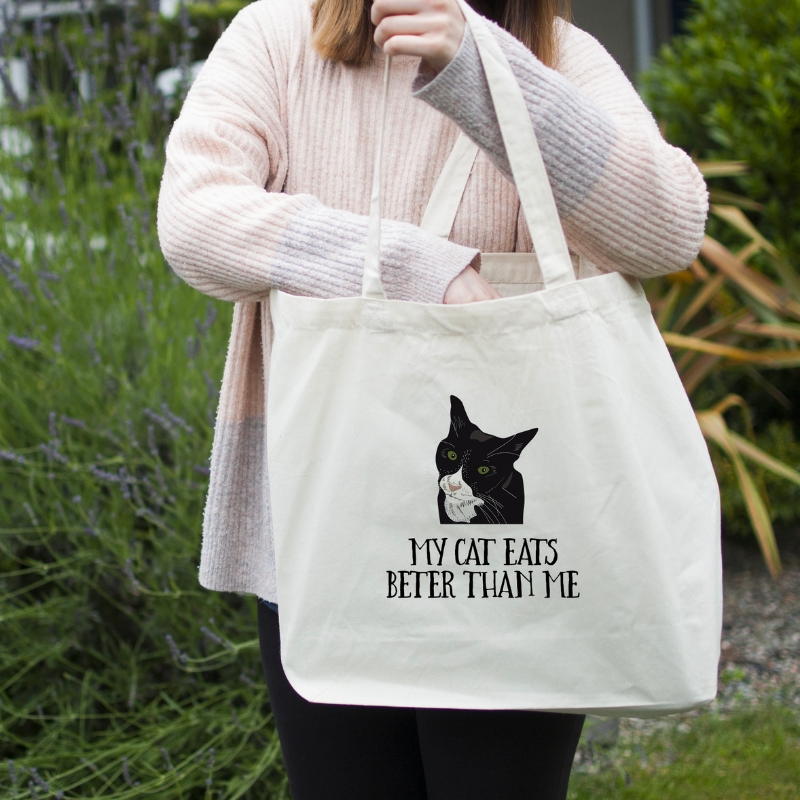 Personalized cat tote bag.