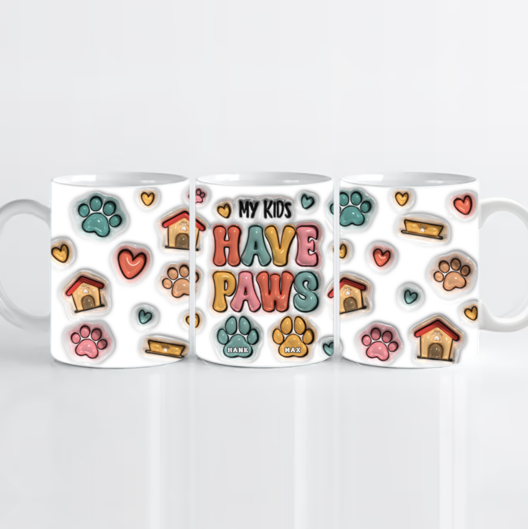 My Kids Have Paws Custom 3D Inflated Effect Printed Dog Mug For Pet