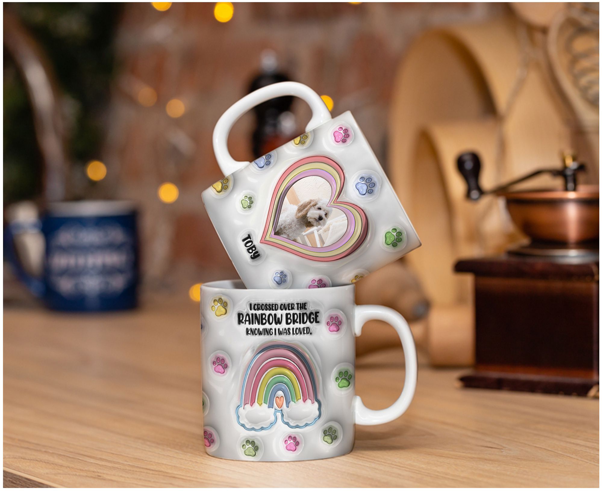 Crossed Over Rainbow Bridge - Custom 3D Inflated Effect Printed Memorial Dog  Mug - Canvas Personalized