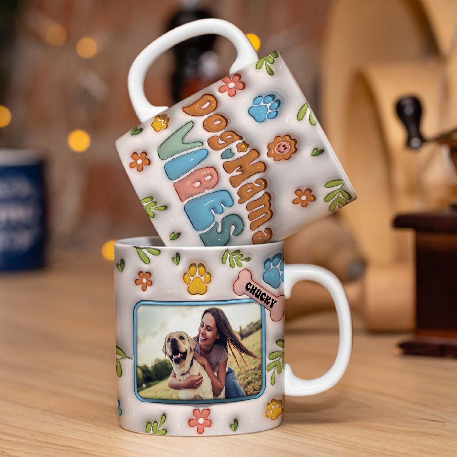 Dog Mama Vibes - Custom 3D Inflated Effect Printed Dog Mug For Pet Lovers -  Canvas Personalized