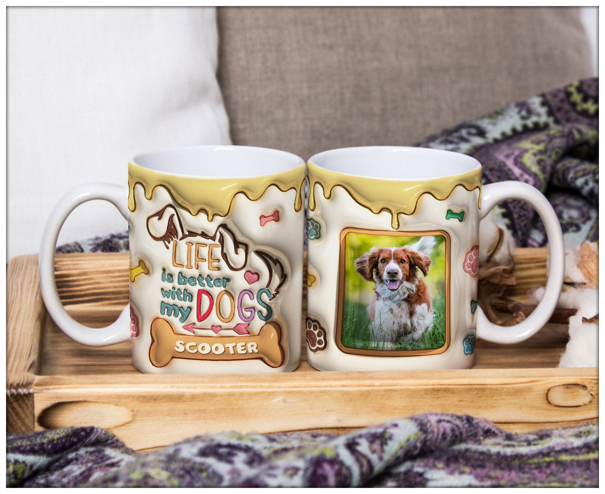 Custom 3D Inflated Effect Coffee Mug - Life Is Better With My Dogs - 11oz