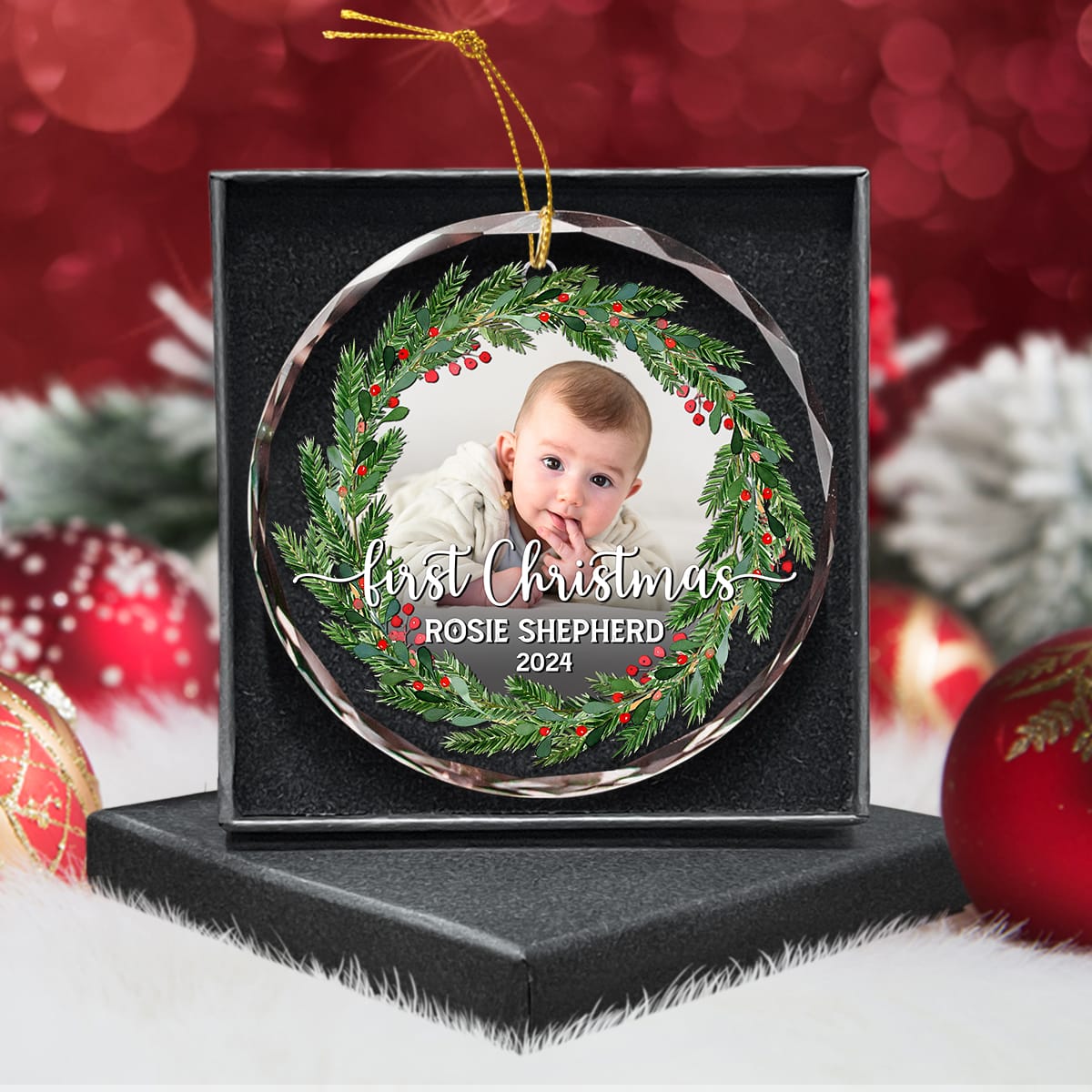 Baby's First Christmas Personalized Christmas Glass Ornament For