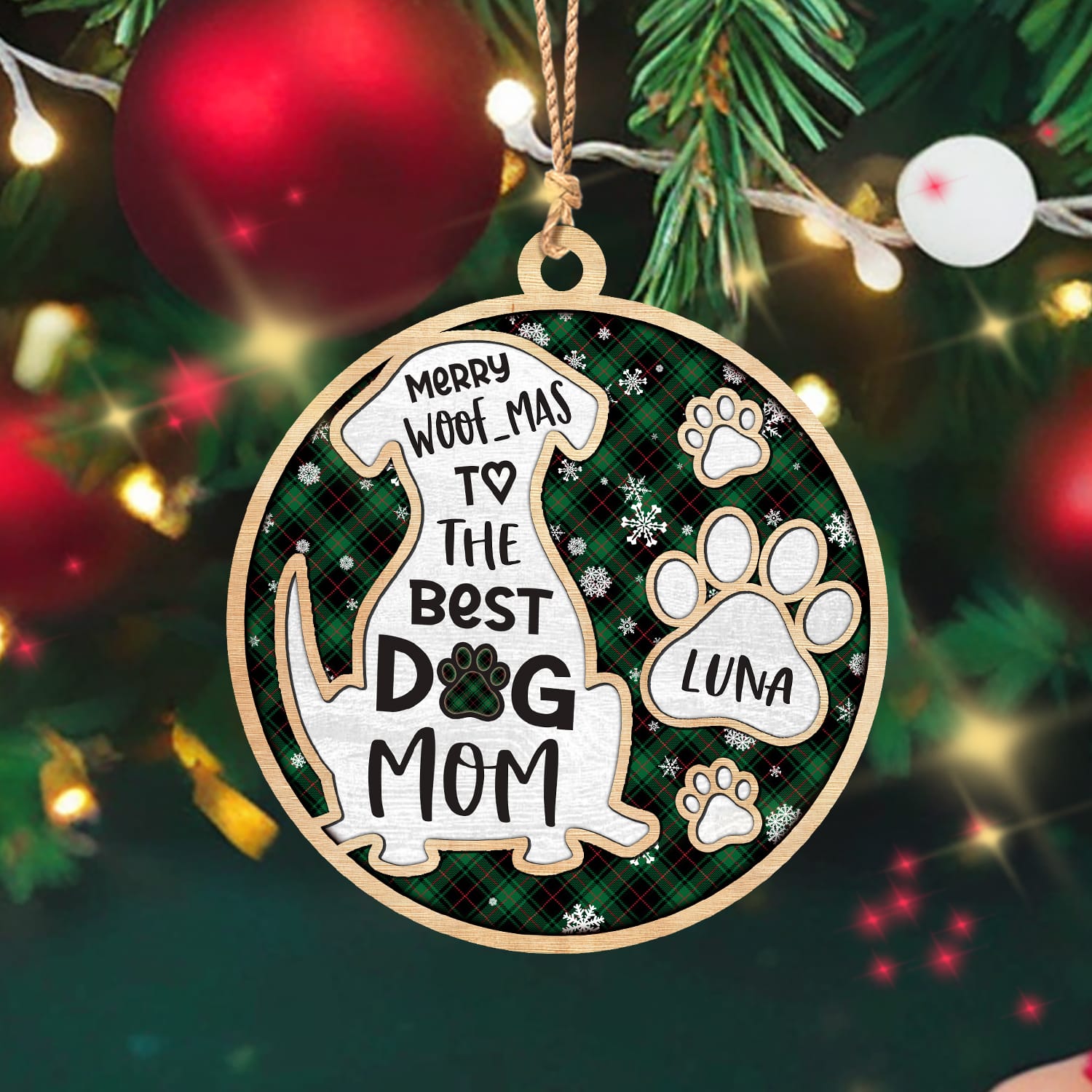 Dog Mom Gifts Personalized 2-Layered Wooden Ornament