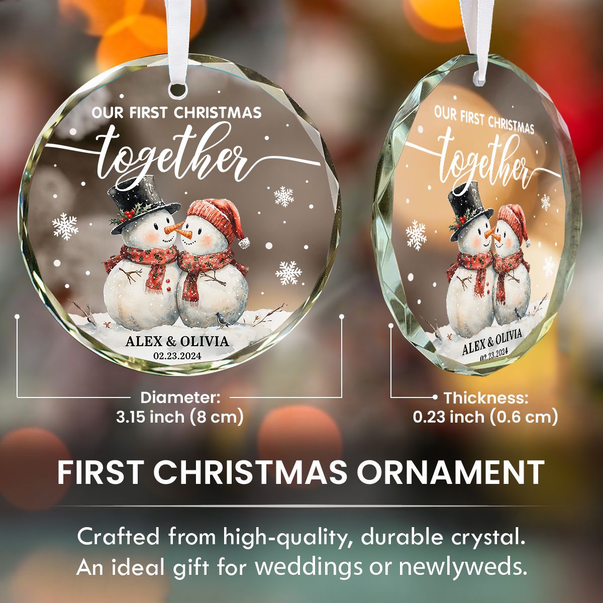 Personalized 2nd Christmas Together Ornament - Custom Photo & Date Glass Ornament For Couples