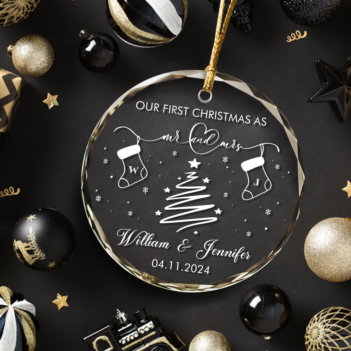 Customizable Our First Christmas Ornament Engraved Customizable