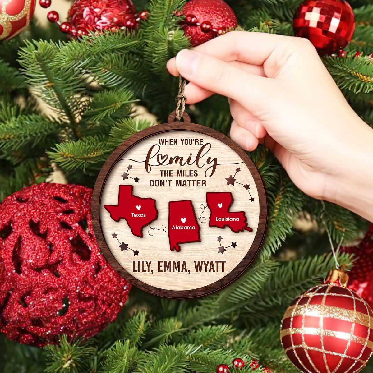 Heartwarming 2-Layered Wooden Personalized Family Christmas Ornament