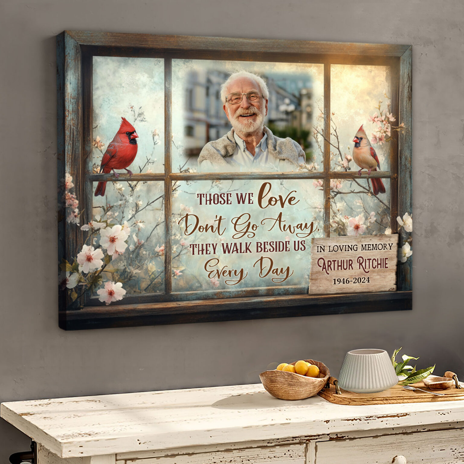Personalized Memorial Gift Cardinal Birds Canvas Wall Art