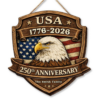 Personalized USA 250th Anniversary Eagle Wooden Hanging Sign